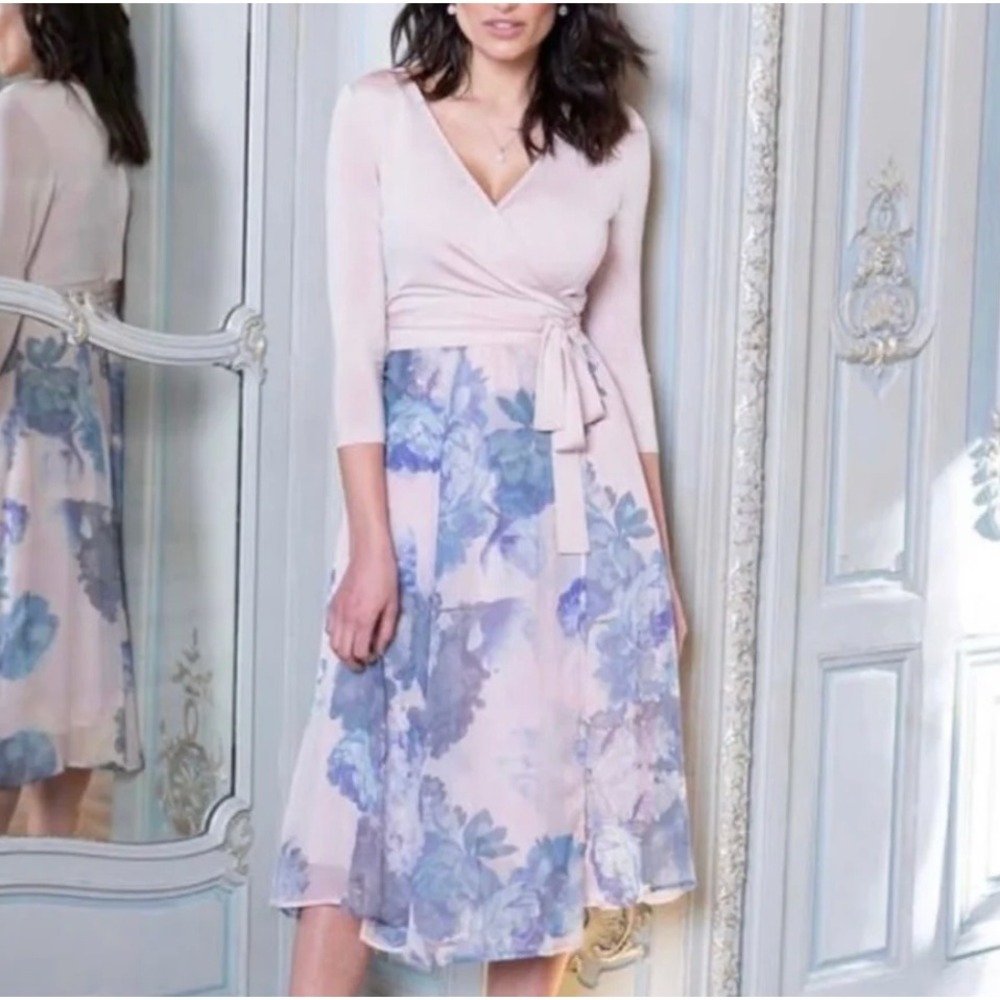 Seraphine Luxe Patryce Wrap Nursing Midi Dress Pink Floral Maternity US 8 NWT